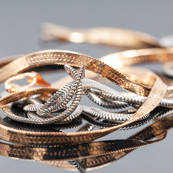 Elegant unusual silver chain and gold chain